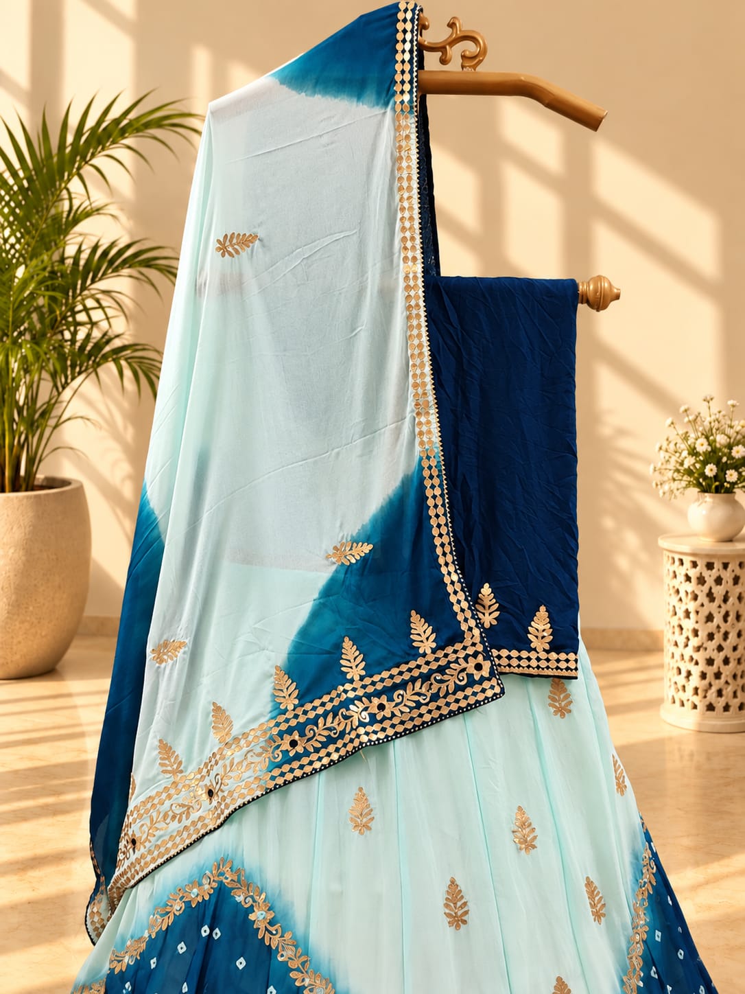 KcPc Latest Pure Chinon Beautiful Jaipuri Bandhej Gotapatti work Lehenga RAJ