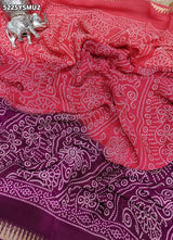 KcPc Georgette Traditional Bandhani Saree with Designer Zari Border and Blouse Piece