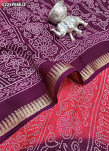 KcPc Georgette Traditional Bandhani Saree with Designer Zari Border and Blouse Piece
