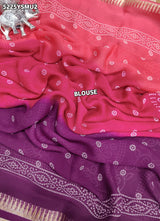 KcPc Georgette Traditional Bandhani Saree with Designer Zari Border and Blouse Piece