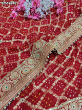 KcPc Khaddi Georgette Bandhani Saree Featuring Traditional Zardosi Work with Blouse