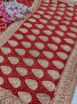 KcPc Khaddi Georgette Bandhani Saree Featuring Traditional Zardosi Work with Blouse