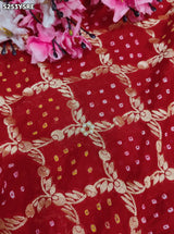 KcPc Khaddi Georgette Bandhani Saree Featuring Traditional Zardosi Work with Blouse