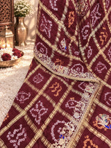 KcPc Designer Pure Gaji Silk Gharchola Bandhani Saree with Zardoji Guleen Work