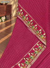 KcPc Georgette Karwa Chauth Style Saree with Traditional Mirror Border and Blouse for Festive WearVJT