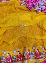 KcPc Georgette Karwa Chauth Style Saree with Traditional Mirror Border and Blouse for Festive WearVJT