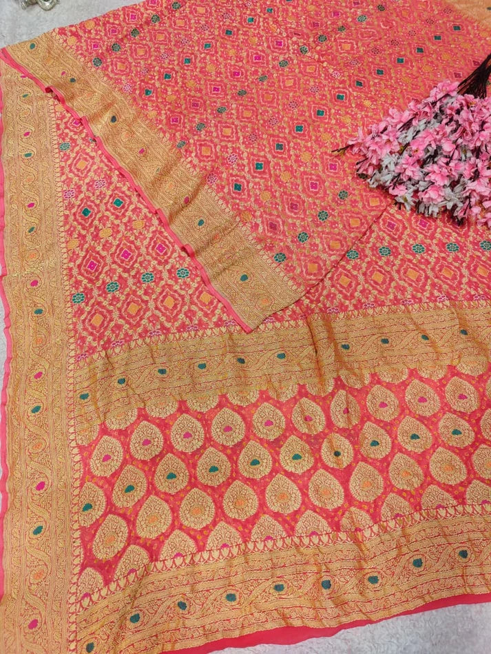KcPc Traditional Royal Meenakari Pure Khaddi Georgette Saree for Women