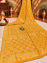 KcPc Traditional Meenakari Style Pure Khaddi Georgette Saree with Blouse Piece