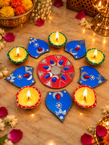 Traditional Diwali Pooja Set with Framed Divine Poster, Lakshmi Ganesha & Kundan Rangoli