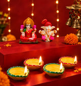 Traditional Diwali Pooja Set with Framed Divine Poster, Lakshmi Ganesha & Kundan Rangoli