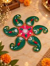Traditional Handcrafted Diwali Rangoli Set with Kundan Work, Mirror Detailing & Terracotta Diyas