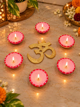 Traditional Handcrafted Diwali Rangoli Set with Kundan Work, Mirror Detailing & Terracotta Diyas