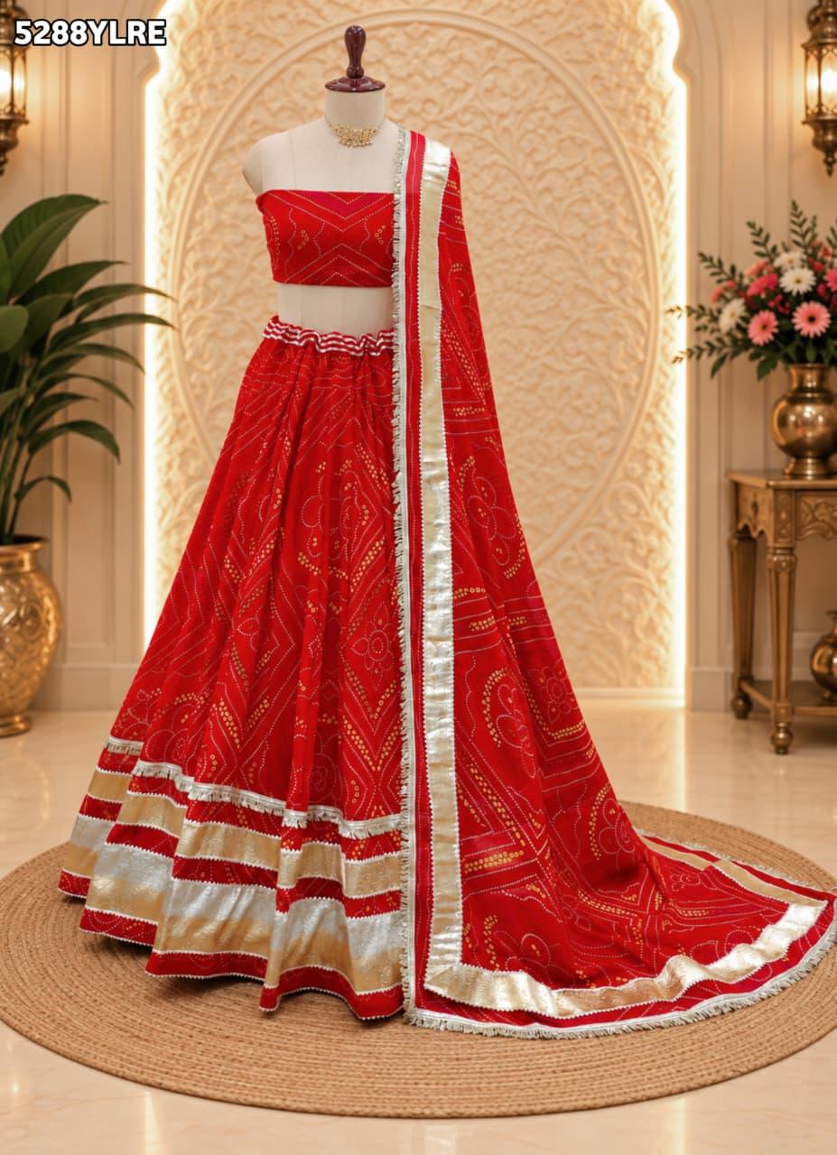 KcPc Georgette Traditional Bandhani Lehenga with Elegant Gota Work for Women