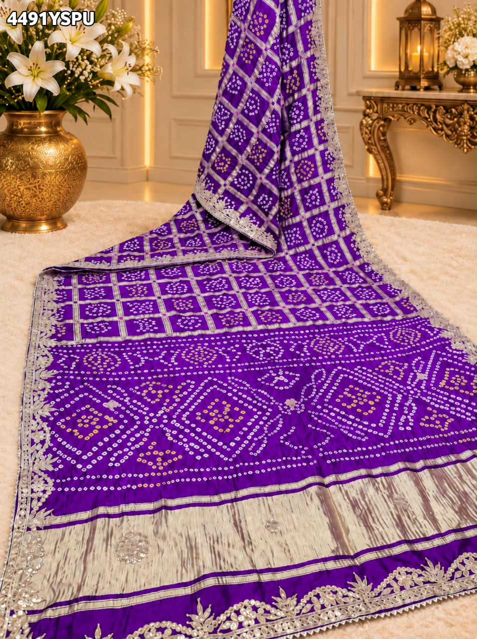 KcPc Royal Gaji Silk Bandhani Saree with Elegant Gotapatti Work