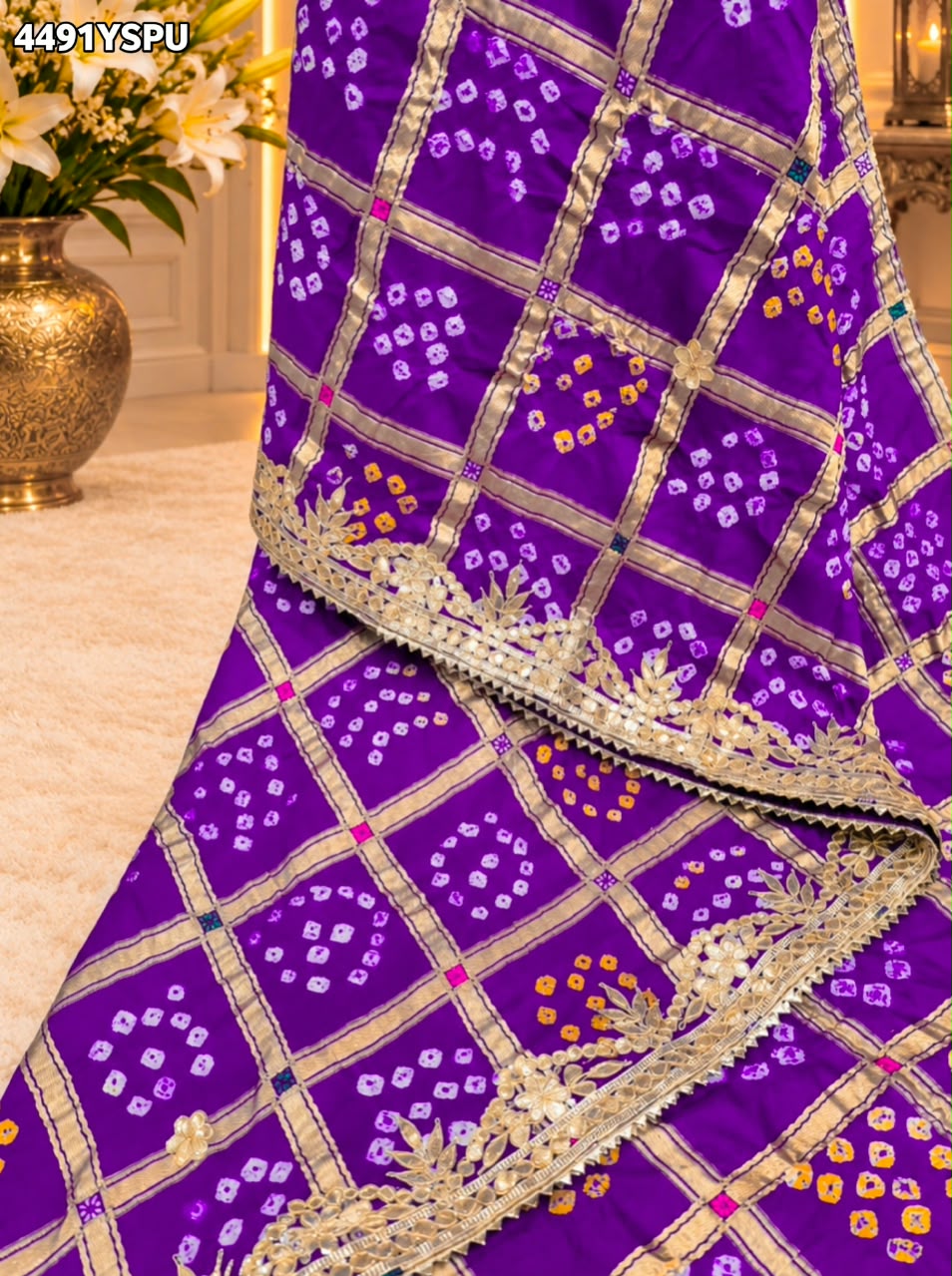 KcPc Royal Gaji Silk Bandhani Saree with Elegant Gotapatti Work