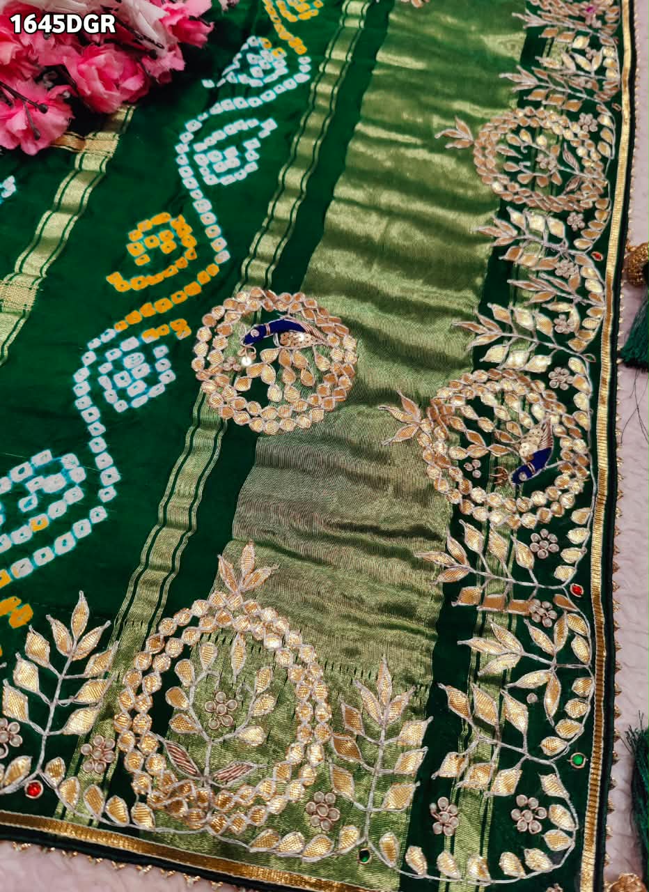 Latest Pure Gaji Silk Handmade Bandhej Gotapatti Work Jaipuri Dupatta 2