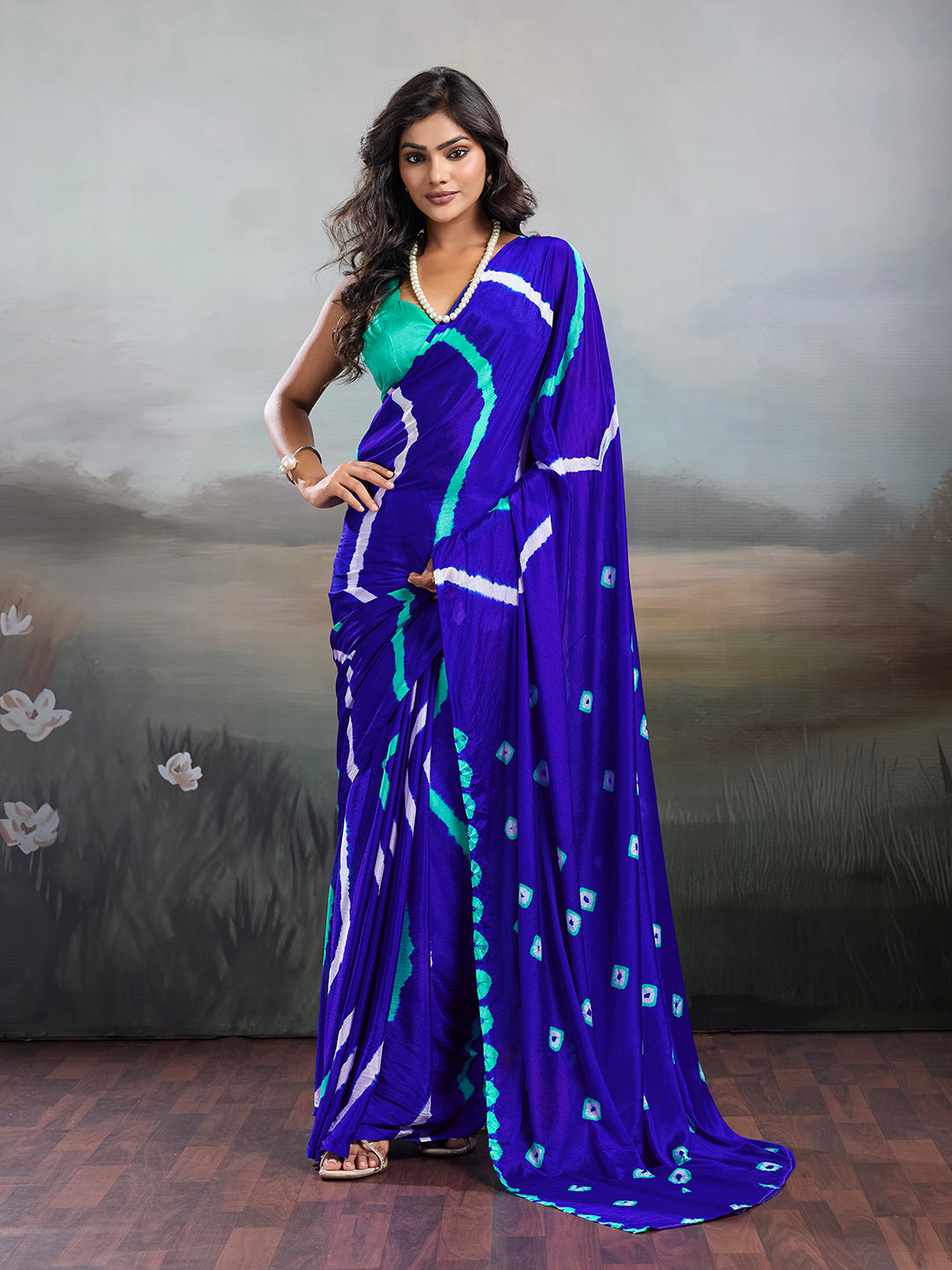 Jaipuri Traditional ChinonBandhani Saree with lehariya style under 1000