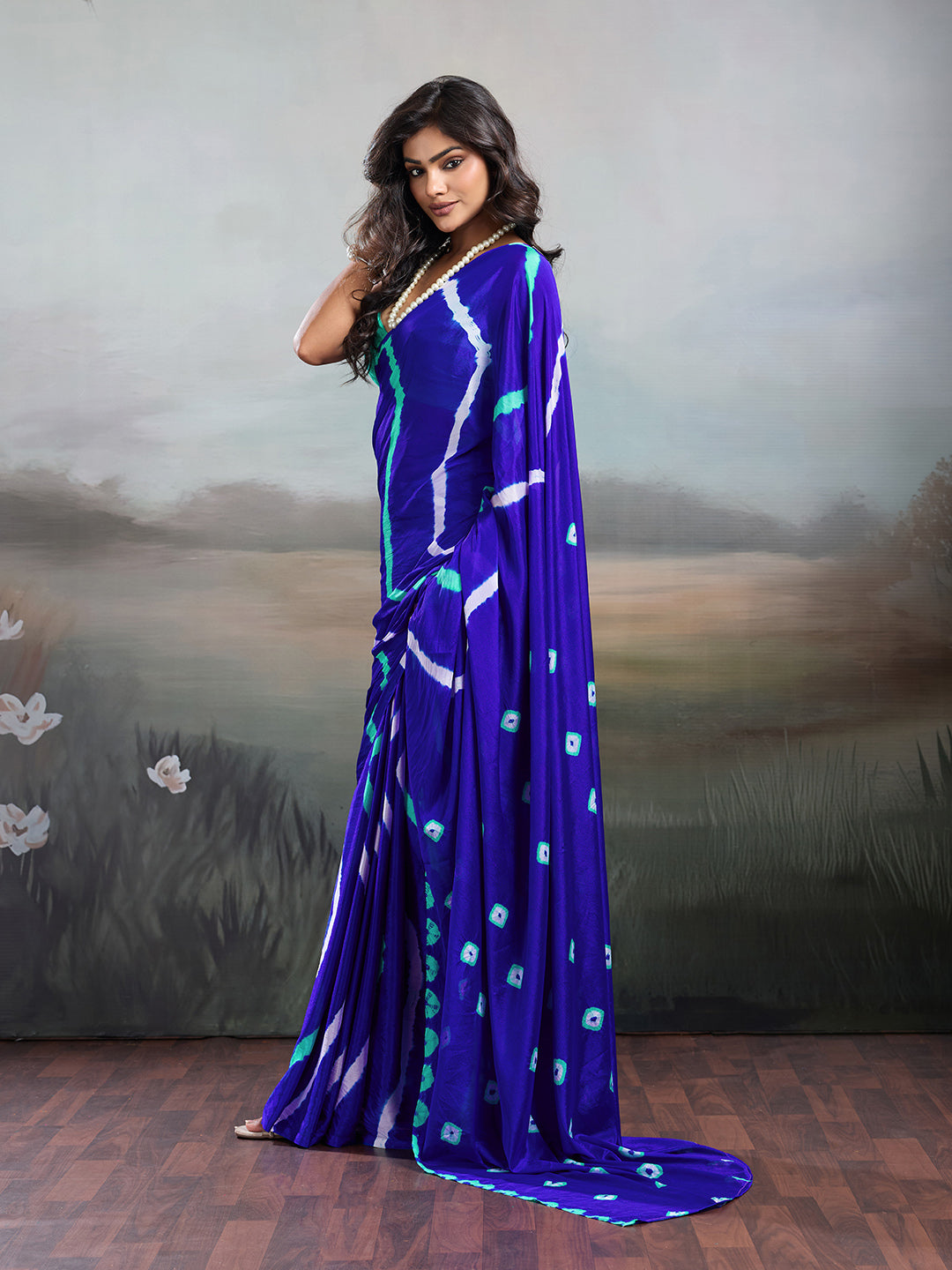 Jaipuri Traditional ChinonBandhani Saree with lehariya style under 1000