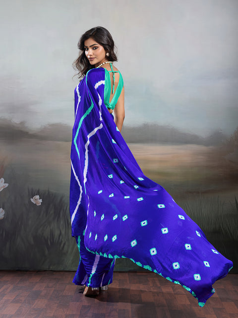 Jaipuri Traditional Chinon  Bandhani Saree with lehariya style under 1000