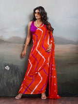 Jaipuri Traditional ChinonBandhani Saree with lehariya style under 1000