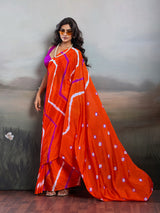 Jaipuri Traditional ChinonBandhani Saree with lehariya style under 1000