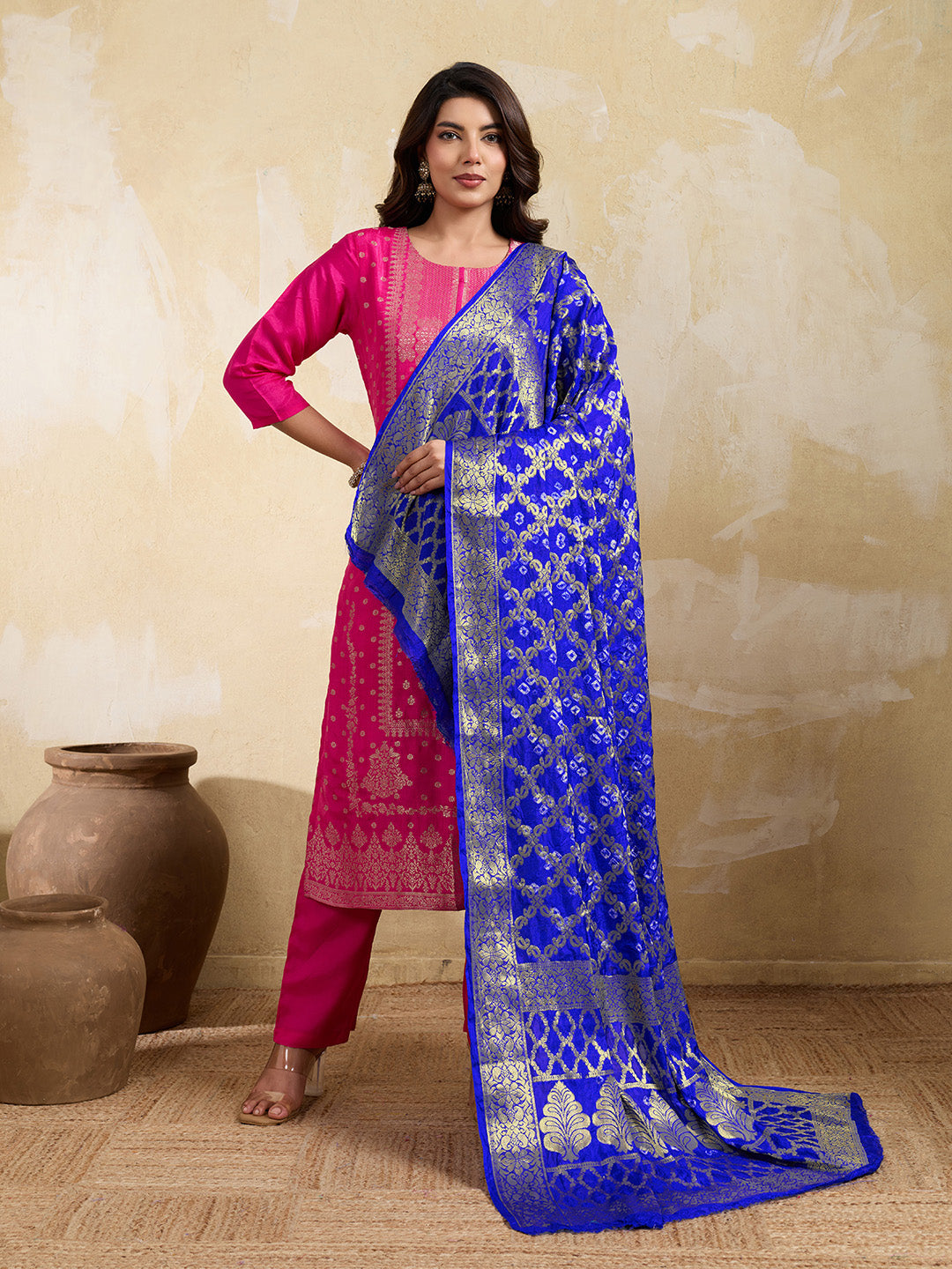 KcPc Special Silk Bandhani Dupatta with Handmade WorkRoyal BlueSA