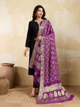 KcPc Pure Georgette Banarasi Bandhani Dupatta Purple