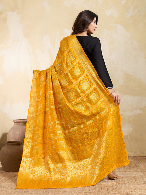 KcPc New Beautiful Silk Bandhani Dupatta with Handmade Work