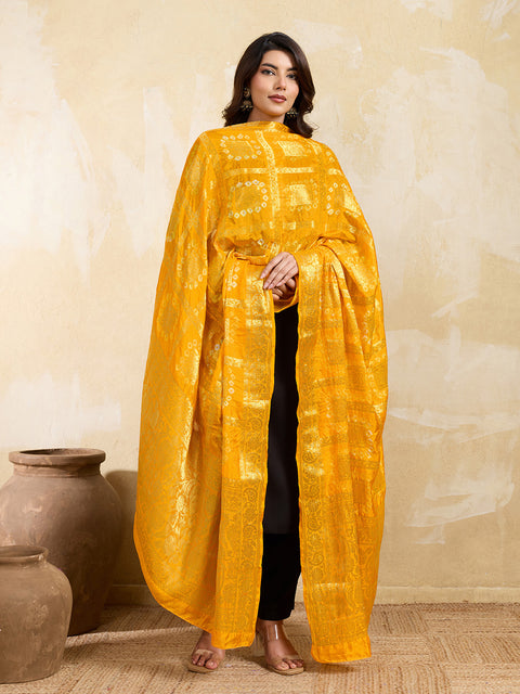 KcPc New Beautiful Silk Bandhani Dupatta with Handmade Work