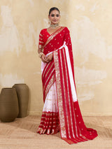  Buy traditional red and white colour saree for gurga poojaKcpc