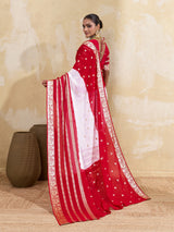 traditional red and white colour saree for gurga pooja 