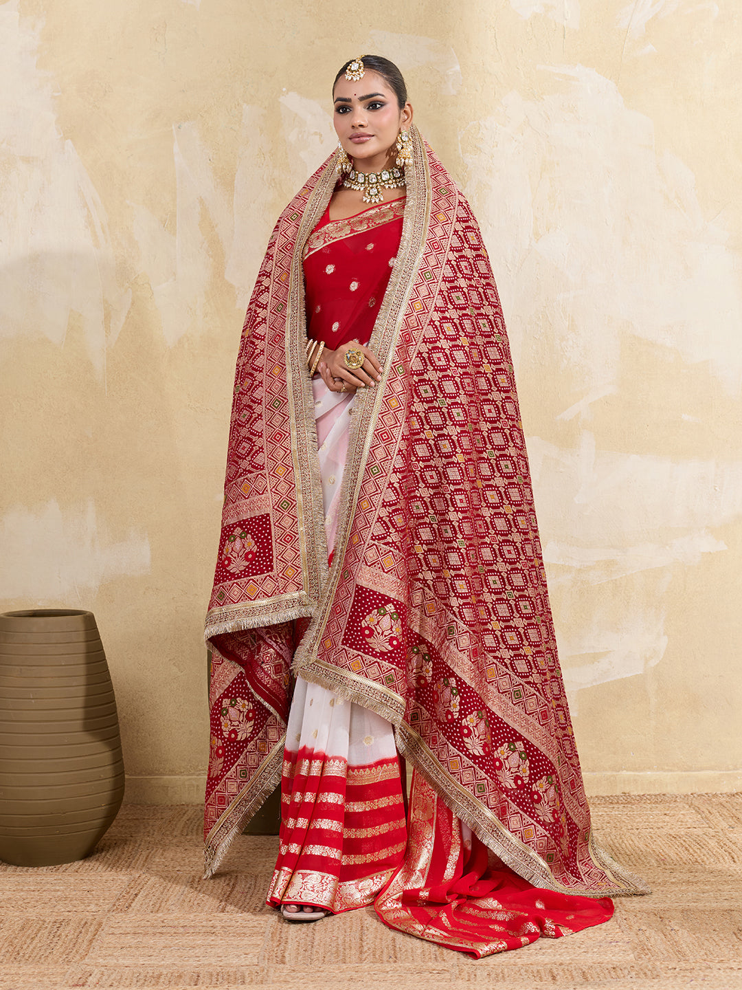 KcPc New Traditional Khaddi Georgette Dupatta with Meena Kari Detailing KcPc