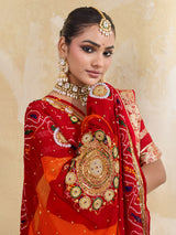 KcPc Pure Georgette Rajasthani Chunri DupattasRed Orange pilaAJM