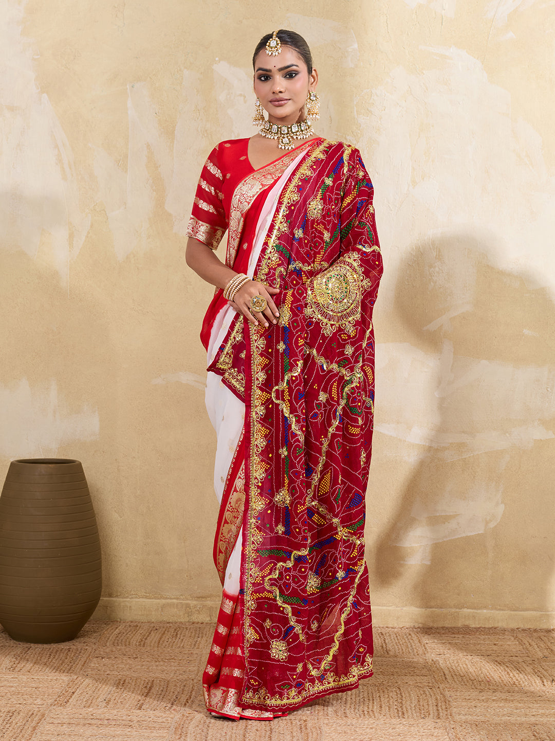 KcPc Rajasthani Marwadi Chunri dupatta stone work Handmade bandhej