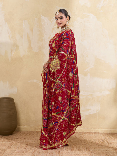 KcPc Rajasthani Marwadi Chunri dupatta stone work Handmade bandhej