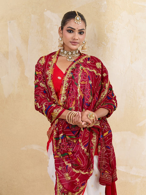 KcPc Rajasthani Marwadi Chunri dupatta stone work Handmade bandhej