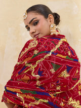 KcPc Pure Georgette Handmade Bandhej With Zari Thread Work Rajasthani Chunri (Chunri)