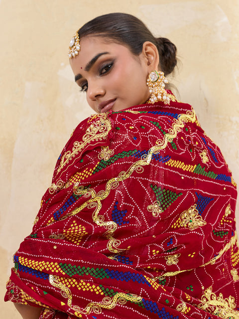 KcPc Rajasthani Marwadi Chunri dupatta stone work Handmade bandhej