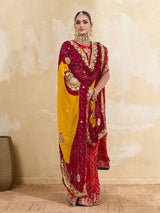 KcPc Pure Georgette Rajasthani Chunri DupattasRed Lemon PomchaAJM