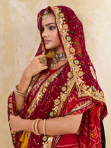 KcPc Pure Georgette Rajasthani Chunri DupattasRed Lemon PomchaAJM