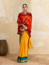 KcPc Pure Georgette Handmade Bandhej With Zari Thread Work Rajasthani Chunri (Piliya)