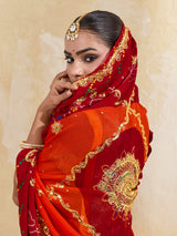 KcPc Pure Georgette Handmade Bandhej With Zari Thread Work Rajasthani Chunri (Piliya)