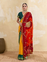 KcPc Pure Georgette Handmade Bandhej With Zari Thread Work Rajasthani Chunri (Piliya)
