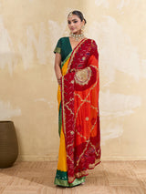 KcPc Pure Georgette Handmade Bandhej With Zari Thread Work Rajasthani Chunri (Piliya)