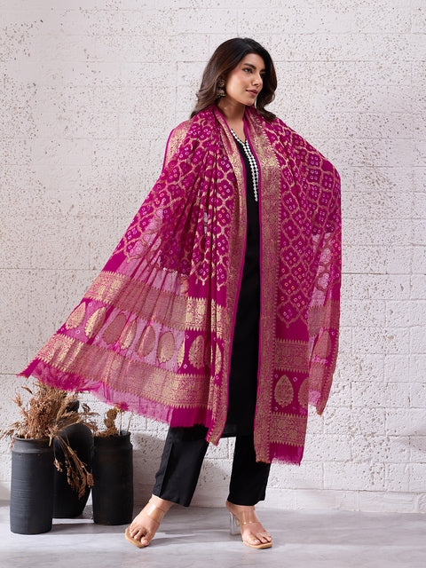 KcPc Pure Georgette Banarasi Bandhani Dupatta Rani