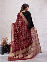KcPc Pure Georgette Banarasi Bandhani Dupatta Mehroon
