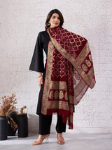 KcPc Pure Georgette Banarasi Bandhani Dupatta Mehroon