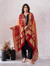 KcPc Pure Georgette Banarasi Bandhani Dupatta Red Orange