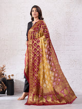 KcPc Banarasi Bandhej Gharchola Dupattas, OR, KC Gold RedKcPc Special Silk Bandhani Dupatta with Handmade WorkSA
