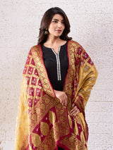 KcPc Banarasi Bandhej Gharchola Dupattas, OR, KC Gold RedKcPc Special Silk Bandhani Dupatta with Handmade WorkSA